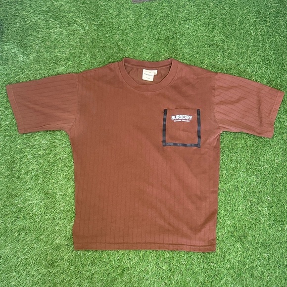 Burberry Men's Brown Tee with Plaid Pocket Made In London - Picture 1 of 6